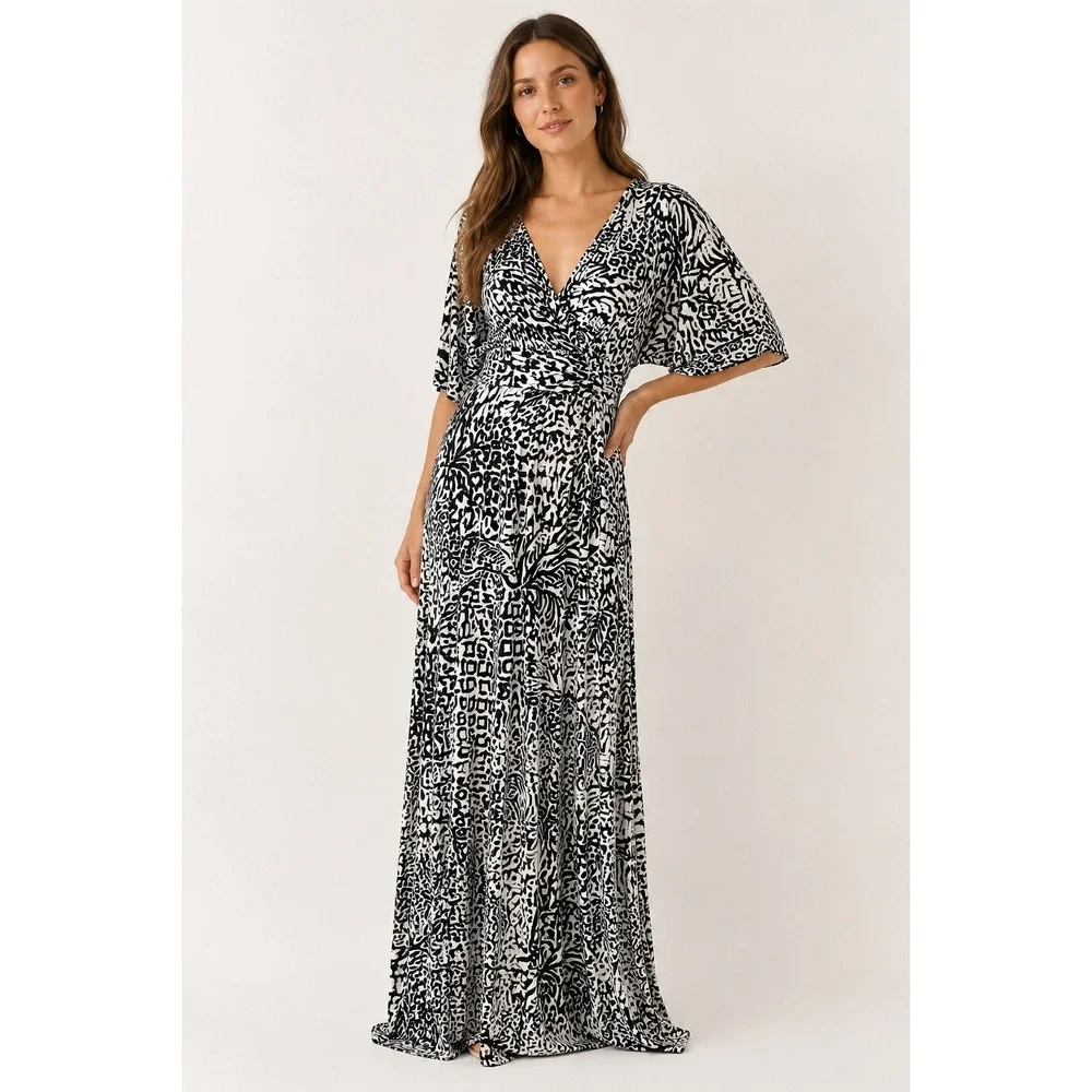 Lilly Pulitzer Maxi Dress Womens Small Black White Abstract Surplice Resort Chic - Picture 1 of 13